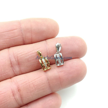 CZ Pave Gold Pinch Bails, Silver Plated Ice Pick Copper Bails, 5 x 18 mm Pendants Charms Necklace DIY Jewelry Findings